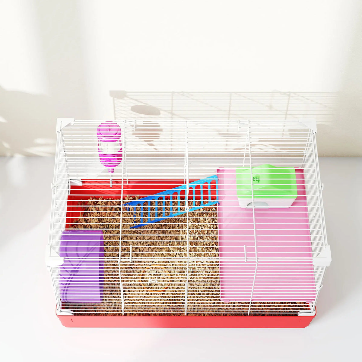 18.5'' Hamster Cage, Exercise Wheel, Water Bottle, 2 Storey, Red Hamster Cages at Gallery Canada