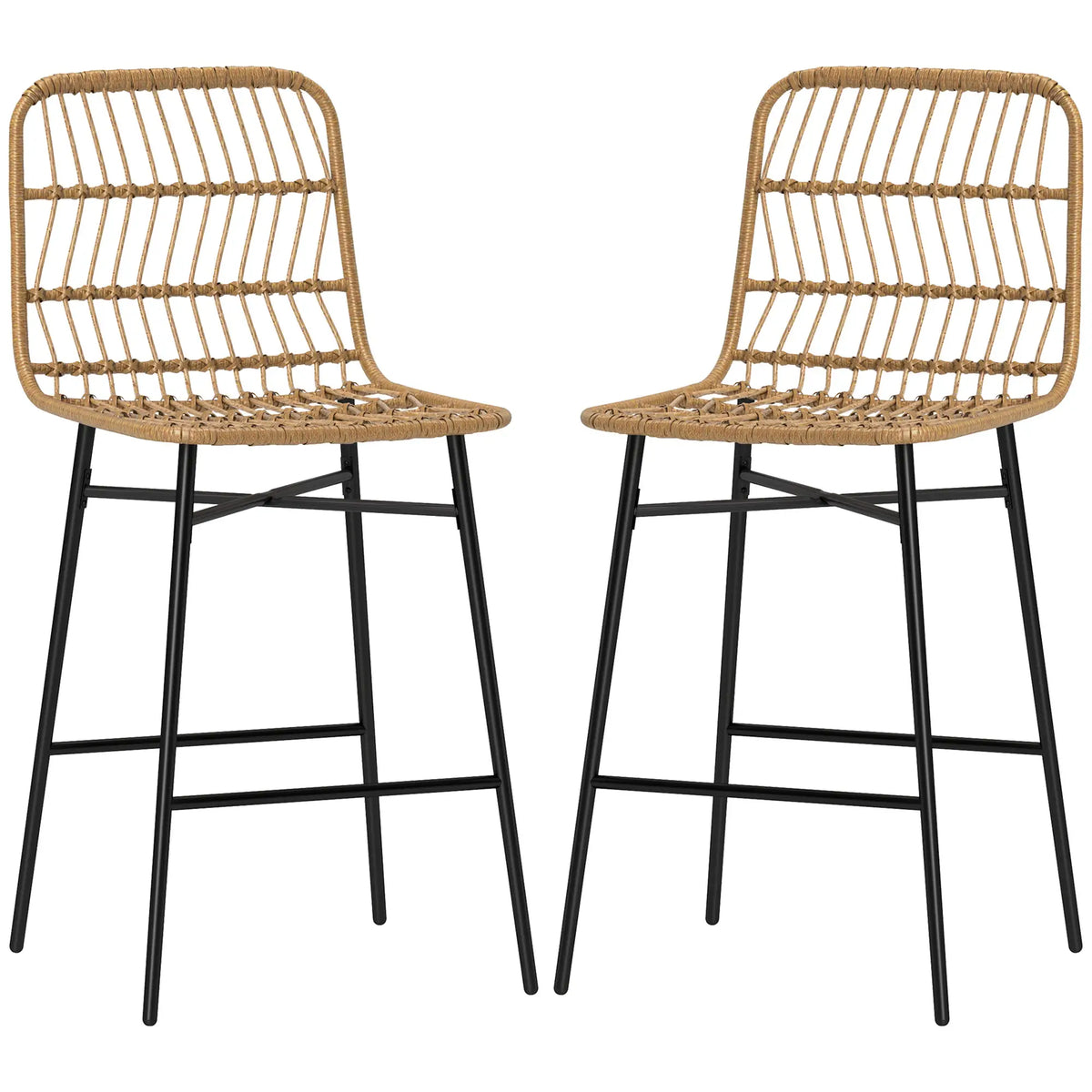 Rattan Counter Height Bar Stools Set Of 2, 26" Counter Stools With Back, Brown Bar Stools Brown, Black at Gallery Canada
