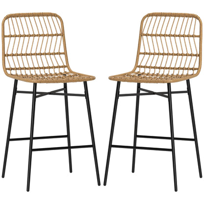Rattan Counter Height Bar Stools Set Of 2, 26" Counter Stools With Back, Brown Bar Stools Brown, Black at Gallery Canada