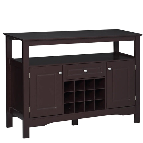 Modern Kitchen Buffet Cabinet, Drawer, 12-Bottle Wine Rack, Espresso