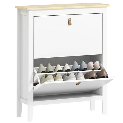 Narrow Shoe Cabinet, 2 Flip Drawers, Adjustable Shelves, Holds 10-14 Pairs, White Shoe Storage Cabinets & Racks at Gallery Canada