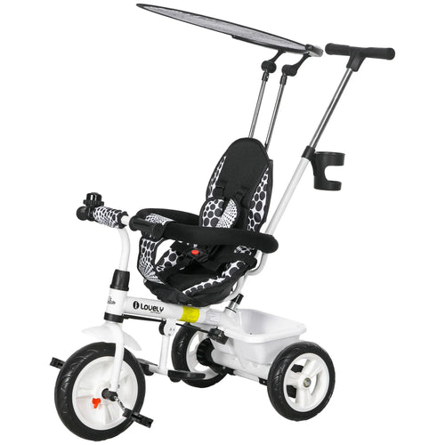6 in 1 Kids Tricycle, Removable Handlebar, Canopy, White