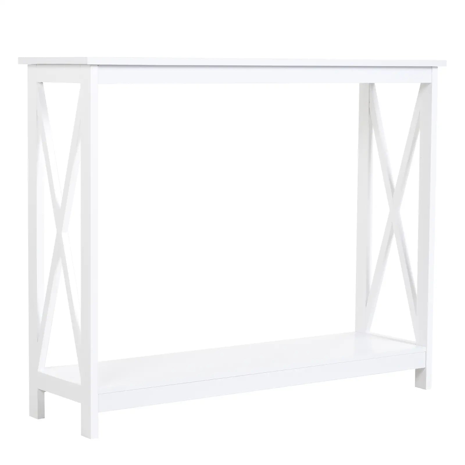 2 Tier X-Design Console Table, Storage Shelf, 24.8 Inch, White Console Tables at Gallery Canada