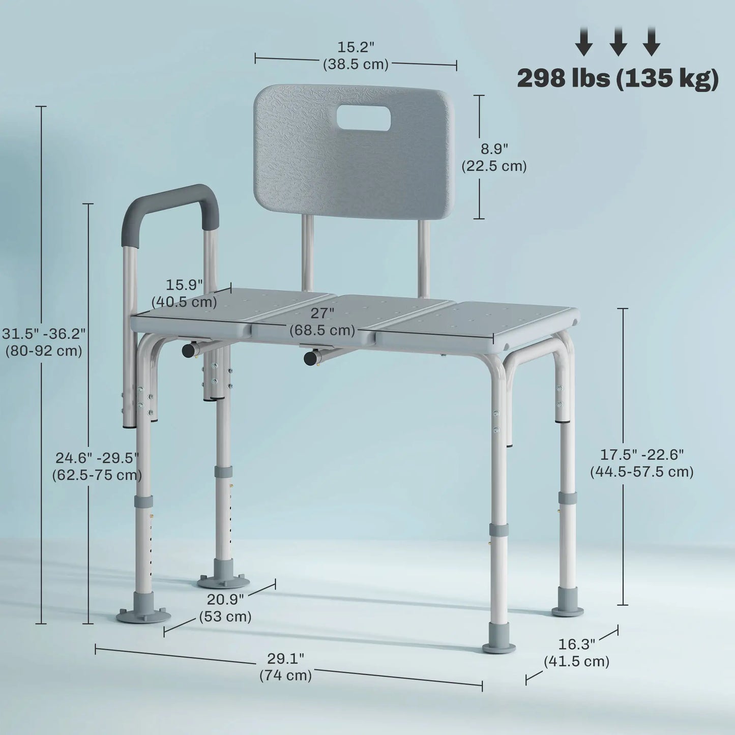 6-Level Adjustable Bath Shower Bench, Aluminum, Non-Slip Feet, Grey Bath Chairs at Gallery Canada