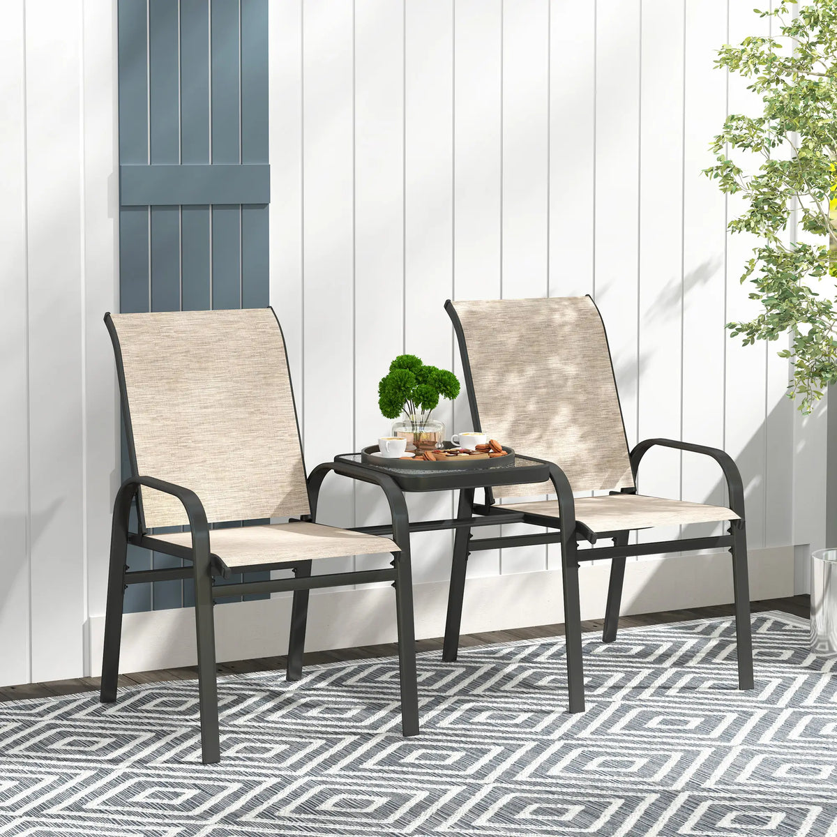 Outdoor Loveseat with Glass Table, Garden Bench, Breathable Mesh, Brown Outdoor Benches at Gallery Canada