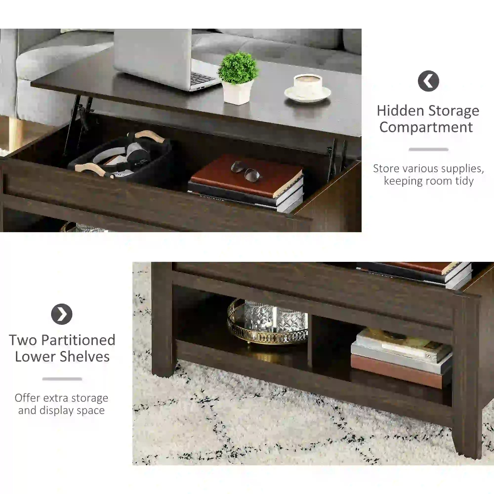 Lift Top Coffee Table With Storage, Dark Walnut Coffee Tables at Gallery Canada