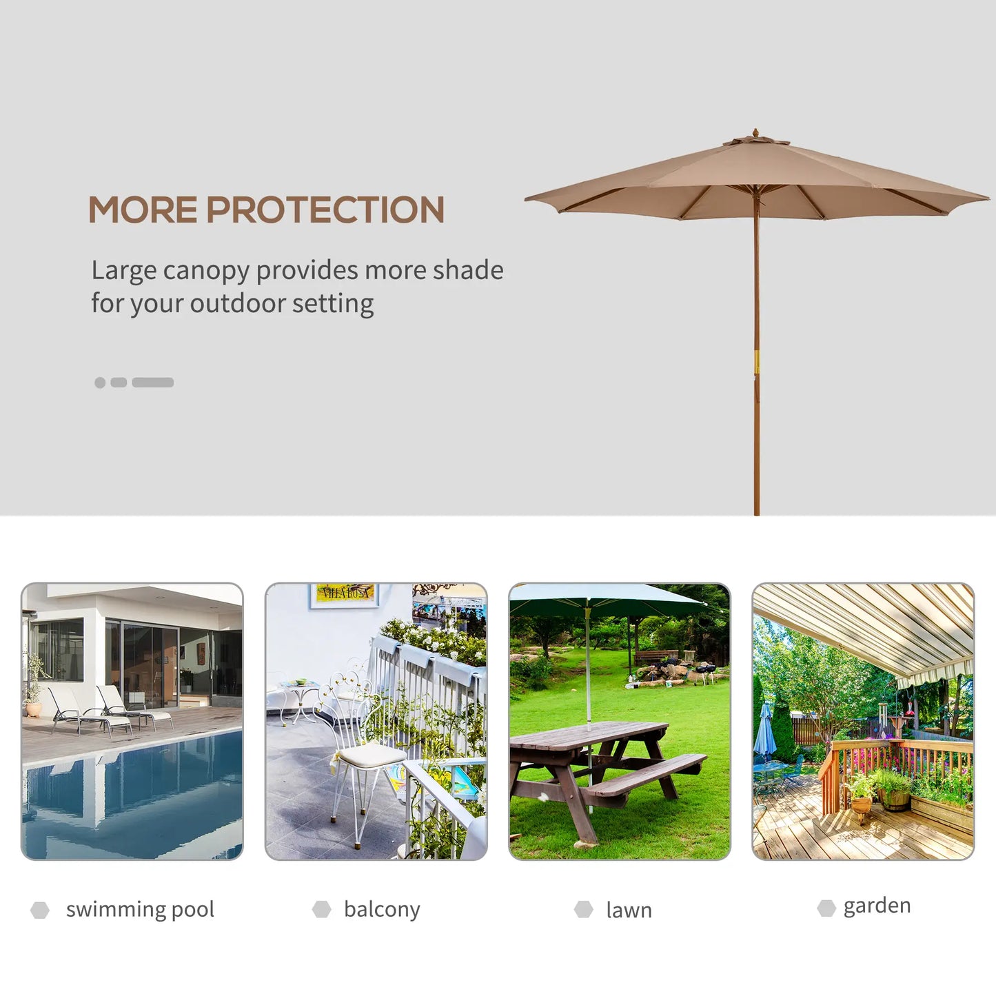 10' x 8' Khaki Wooden Patio Umbrella, Garden Parasol, Outdoor Sunshade, Khaki Sun Umbrellas at Gallery Canada