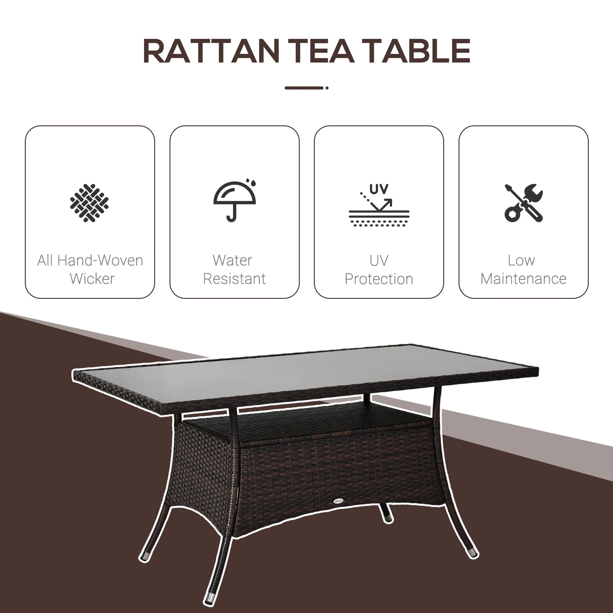 Patio Rattan Dining Table With Glass Top, 59x34x29, Brown Patio Dinning Tables at Gallery Canada