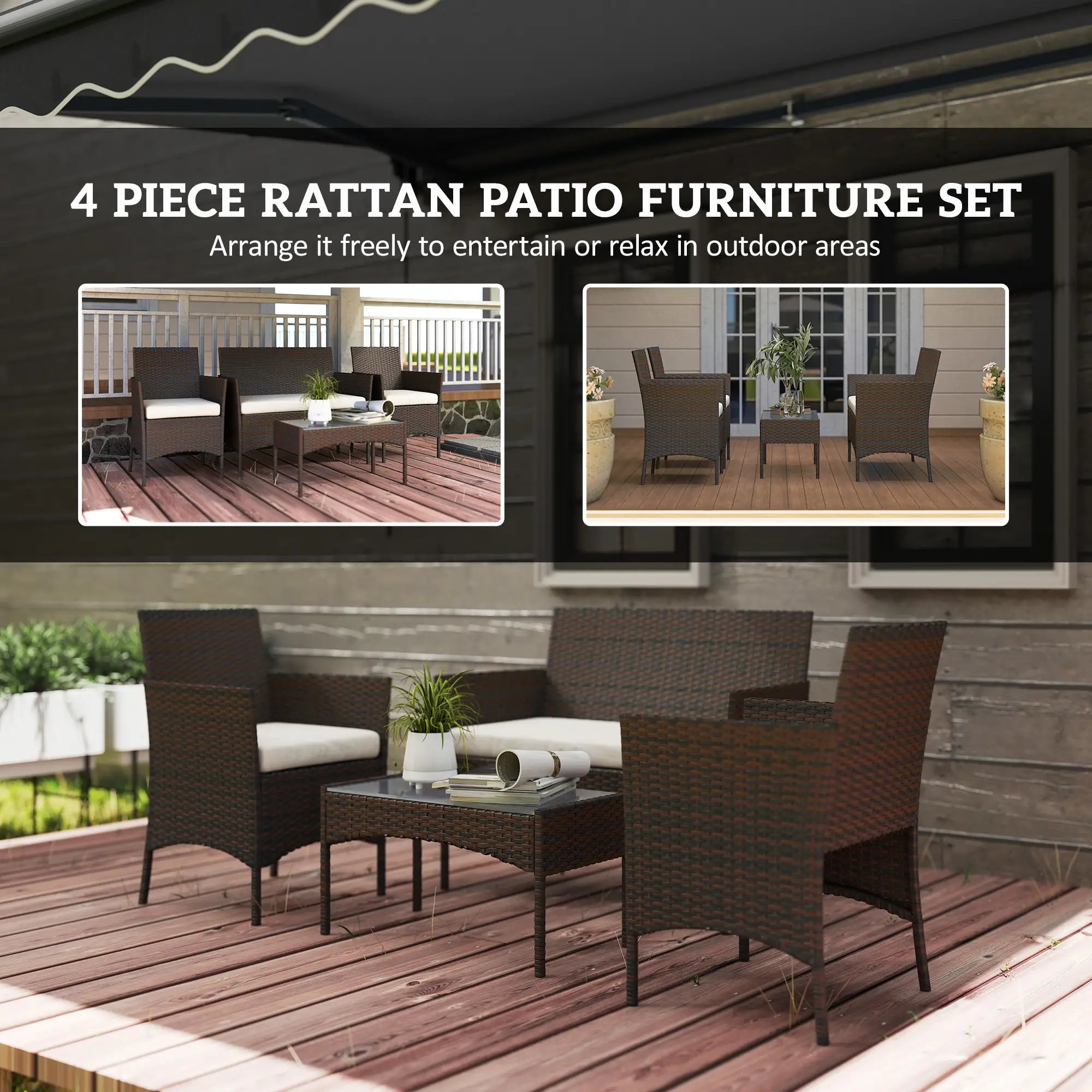 Wicker Outdoor Balcony Furniture Set, 4 Pieces, Rattan Patio, Beige Patio Furniture Sets at Gallery Canada