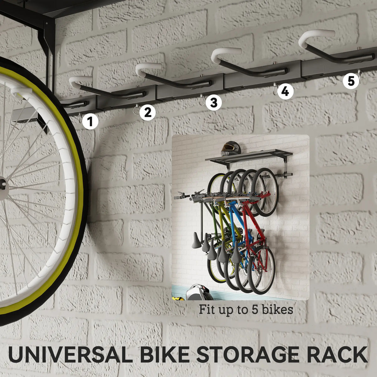 Wall Mount Bike Storage Rack for 5 Bikes, Adjustable Hooks, Black Bike Parking Stands at Gallery Canada