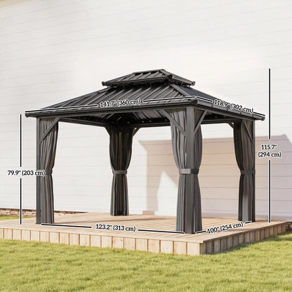 10' x 12' Hardtop Gazebo, Aluminum Frame, Galvanized Steel Roof, Dark Grey Gazebos at Gallery Canada