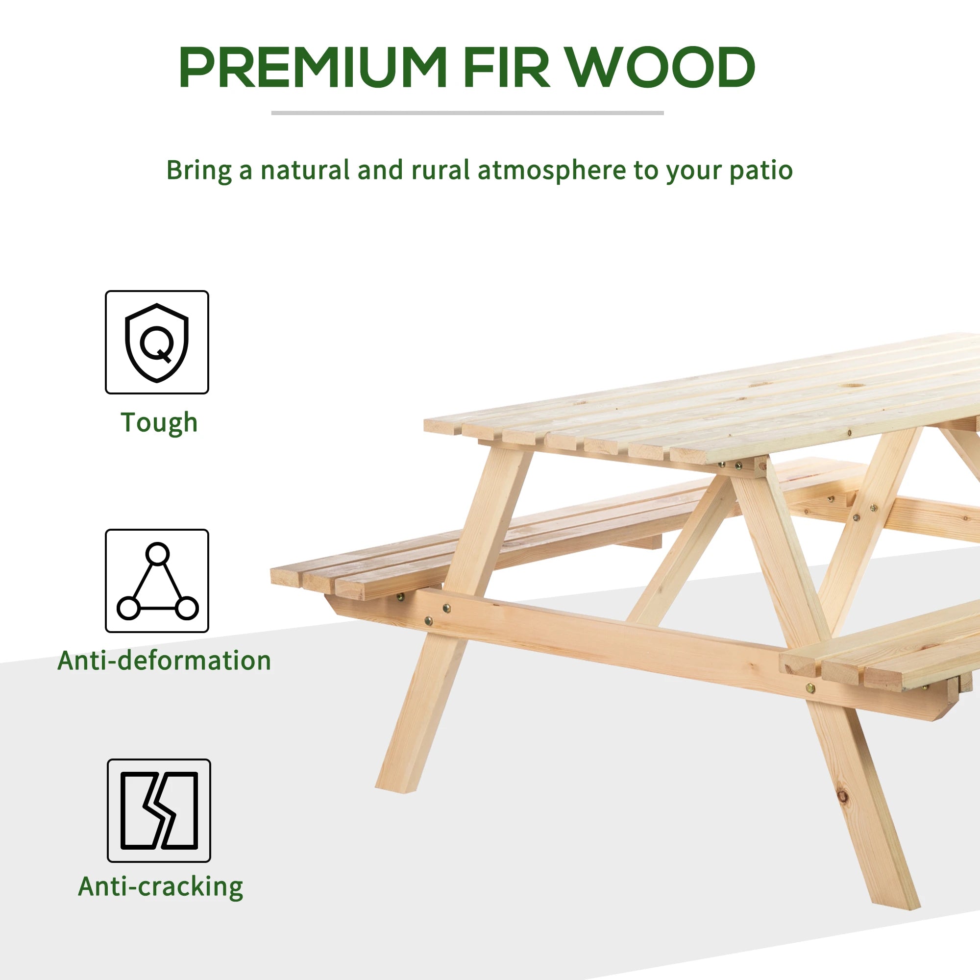 Wood Picnic Table, Camping Bench Set, Umbrella Hole, Outdoor, Natural Picnic Tables & Camping Chairs at Gallery Canada
