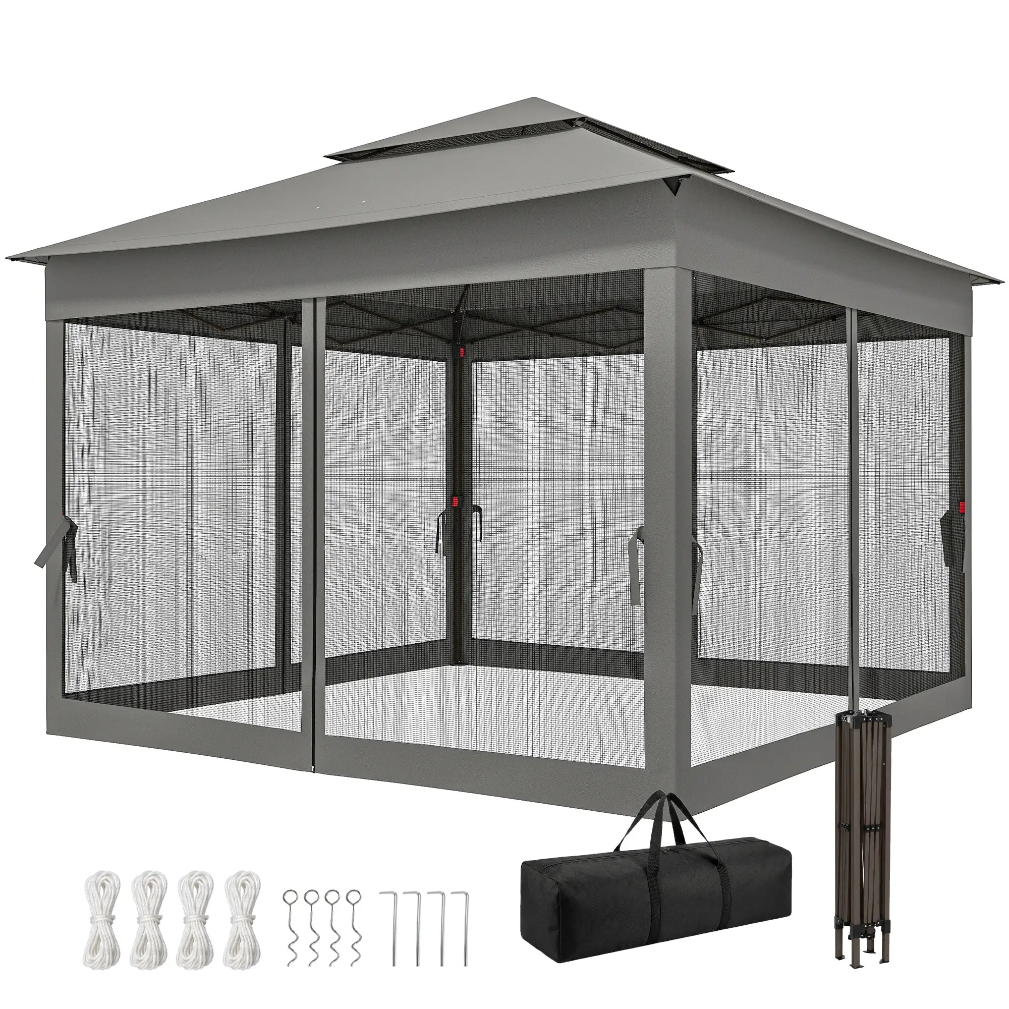 11' x 11' Pop Up Canopy, 2-Tier Soft Top Shelter, Dark Grey Pop Up Canopies Dark Grey at Gallery Canada