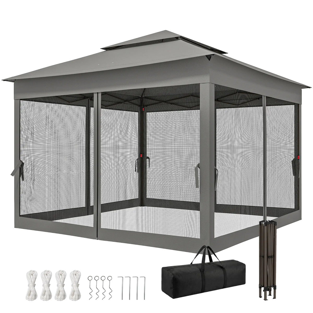 11' x 11' Pop Up Canopy, 2-Tier Soft Top Shelter, Dark Grey Pop Up Canopies Dark Grey at Gallery Canada