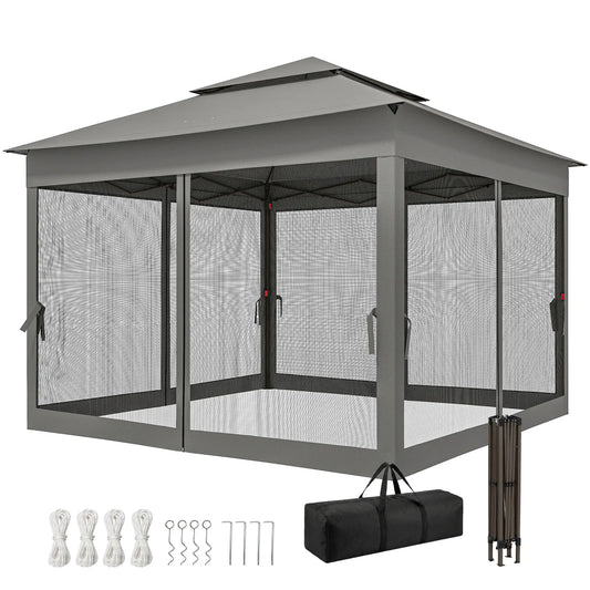 11' x 11' Pop Up Canopy, 2-Tier Soft Top Shelter, Dark Grey Pop Up Canopies Dark Grey at Gallery Canada