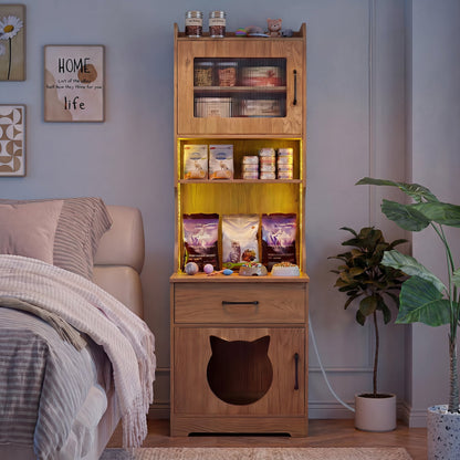 60" Cat Litter Box Enclosure with LED Light, Natural Cat Houses at Gallery Canada