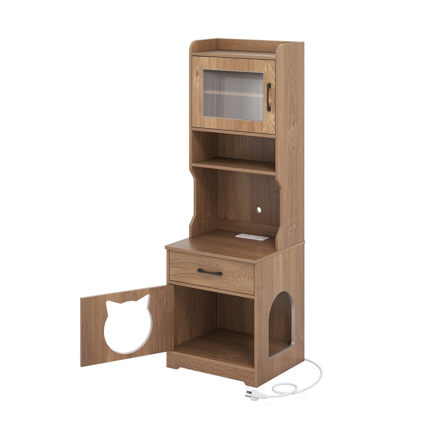60" Cat Litter Box Enclosure with LED Light, Natural Cat Houses Natural at Gallery Canada