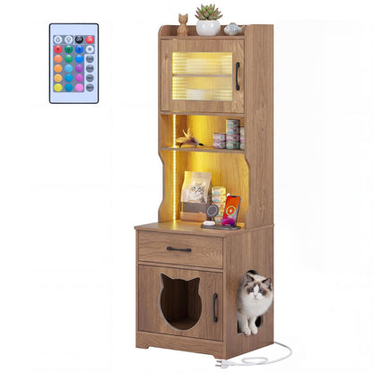 60" Cat Litter Box Enclosure with LED Light, Natural Cat Houses at Gallery Canada