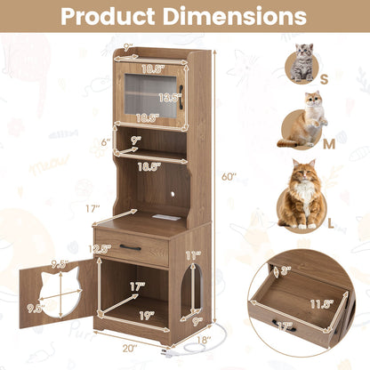 60" Cat Litter Box Enclosure with LED Light, Natural Cat Houses at Gallery Canada