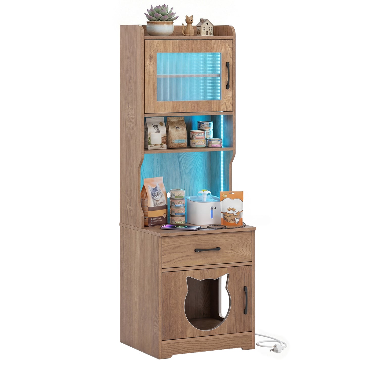 60" Cat Litter Box Enclosure with LED Light, Natural Cat Houses at Gallery Canada
