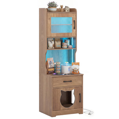60" Cat Litter Box Enclosure with LED Light, Natural Cat Houses at Gallery Canada