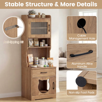 60" Cat Litter Box Enclosure with LED Light, Natural Cat Houses at Gallery Canada