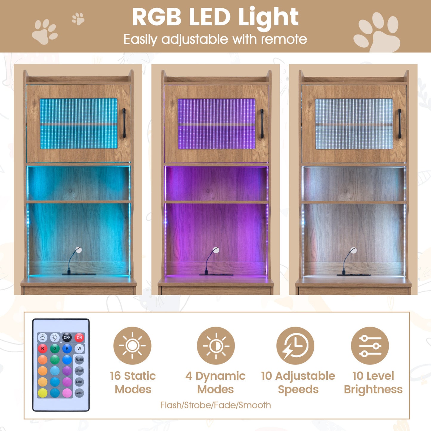 60" Cat Litter Box Enclosure with LED Light, Natural Cat Houses at Gallery Canada