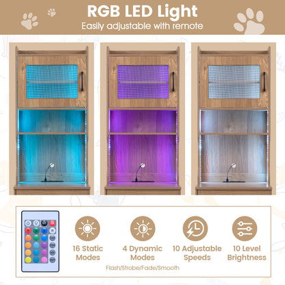 60" Cat Litter Box Enclosure with LED Light, Natural Cat Houses at Gallery Canada