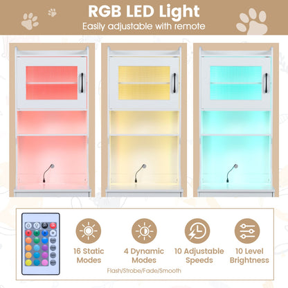 Cat Litter Box Enclosure, 60" with LED Light, White