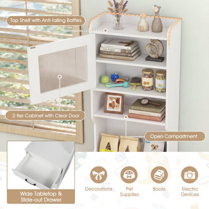Cat Litter Box Enclosure, 60" with LED Light, White