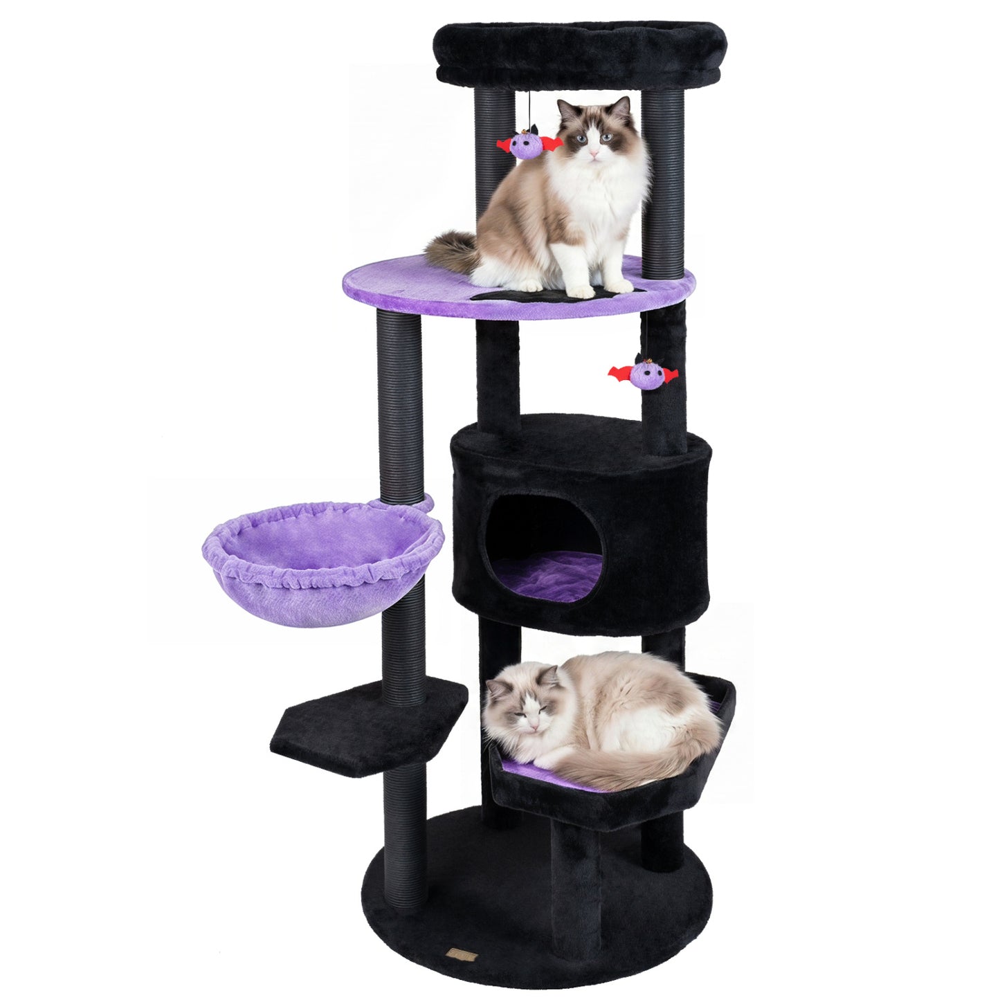 Tour à chat gothique de 60″, perchoir en peluche, jouets araignée, violet
