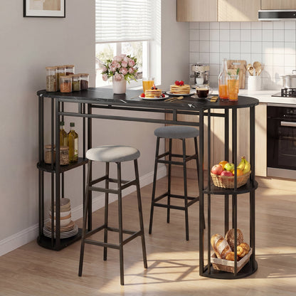 60 Inch Dining Table, 2 Barstools, Faux Marble Top, Gray Dining Room Sets at Gallery Canada