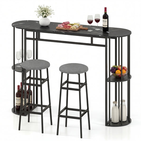 60 Inch Dining Table, 2 Barstools, Faux Marble Top, Gray Dining Room Sets Gray at Gallery Canada