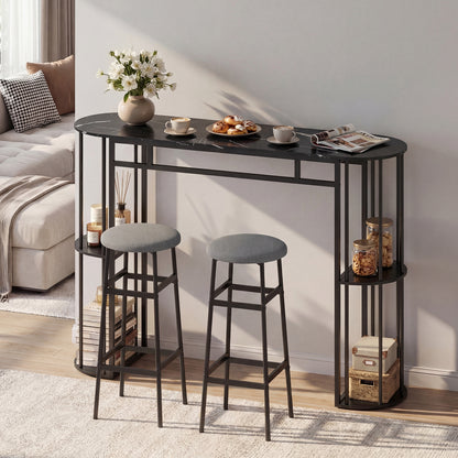 60 Inch Dining Table, 2 Barstools, Faux Marble Top, Gray Dining Room Sets at Gallery Canada