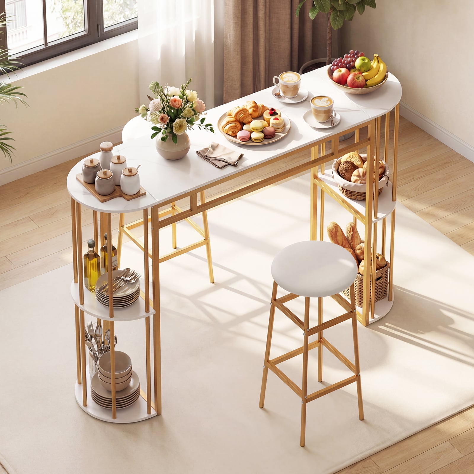 60 Inch Dining Table, 2 Upholstered Barstools, Faux Marble Tabletop, White Dining Room Sets at Gallery Canada