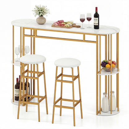 60 Inch Dining Table, 2 Upholstered Barstools, Faux Marble Tabletop, White Dining Room Sets at Gallery Canada