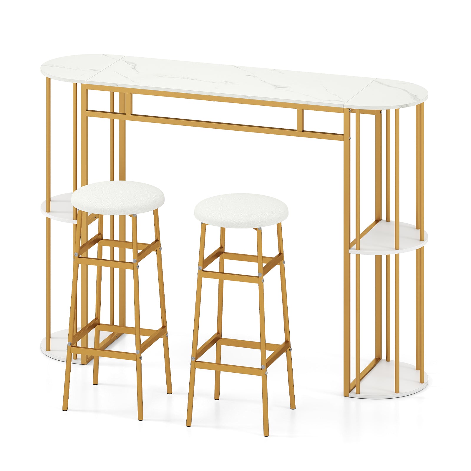60 Inch Dining Table, 2 Upholstered Barstools, Faux Marble Tabletop, White Dining Room Sets at Gallery Canada