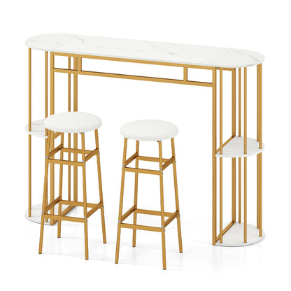 60 Inch Dining Table, 2 Upholstered Barstools, Faux Marble Tabletop, White Dining Room Sets at Gallery Canada