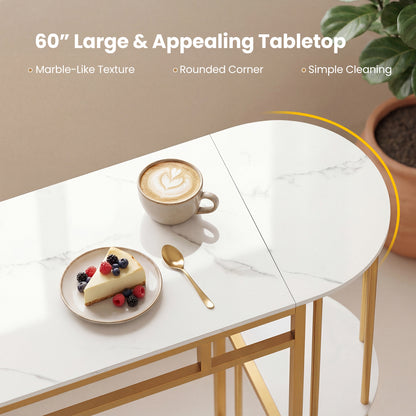 60 Inch Dining Table, 2 Upholstered Barstools, Faux Marble Tabletop, White Dining Room Sets at Gallery Canada