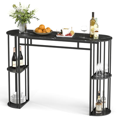 60 Inch Long Bar Table Narrow with Faux Marble Tabletop and Storage Shelves, Black Bar Tables at Gallery Canada