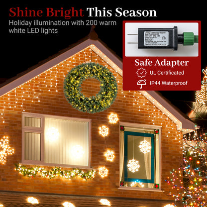 60 Inch Pre-Lit Artificial Christmas Wreath 200 LED Warm White Lights-1 Piece Christmas Decor & Accessories at Gallery Canada