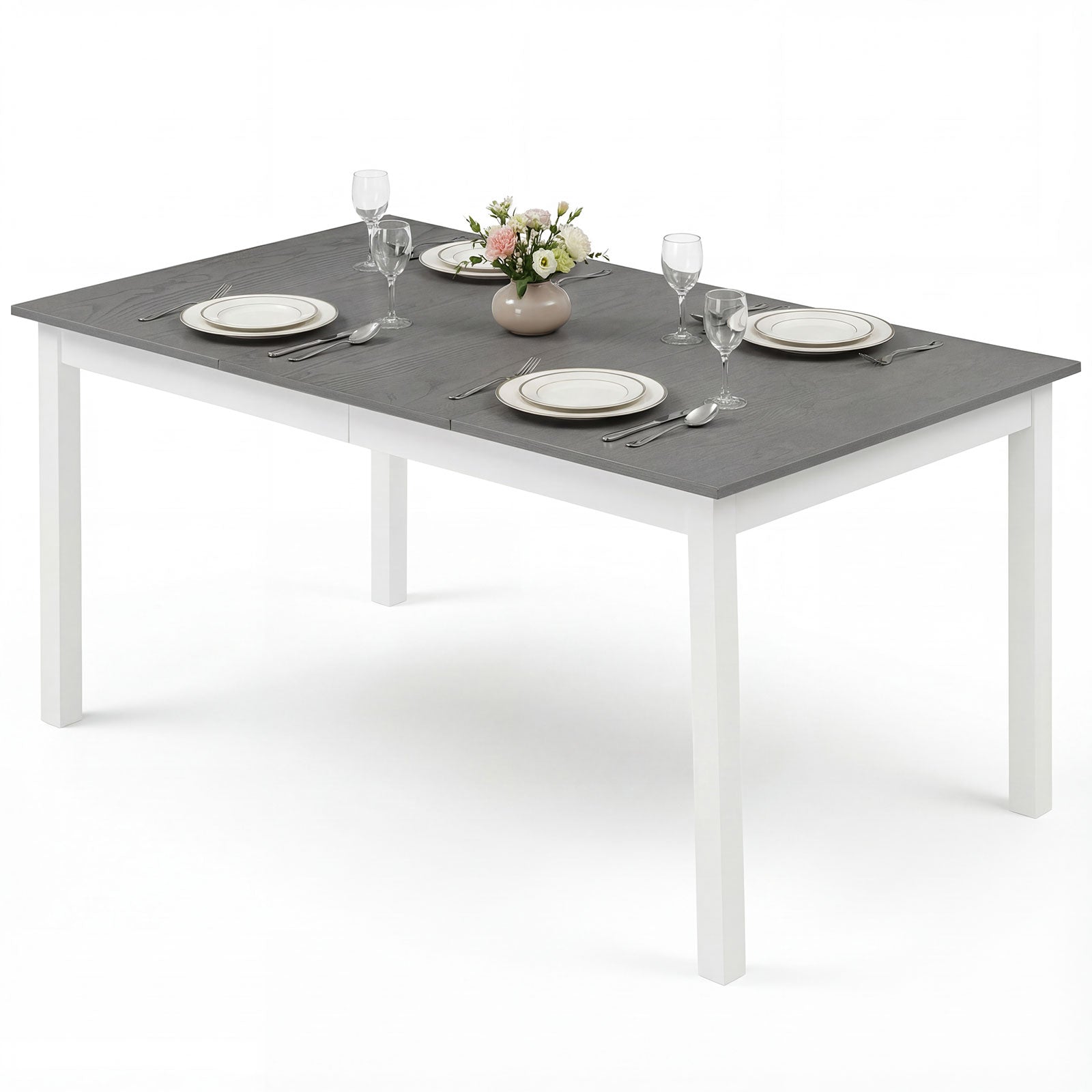 60 Inch Rectangular Dinner Table with Solid Rubber Wood Legs, Gray Dining Tables Gray at Gallery Canada