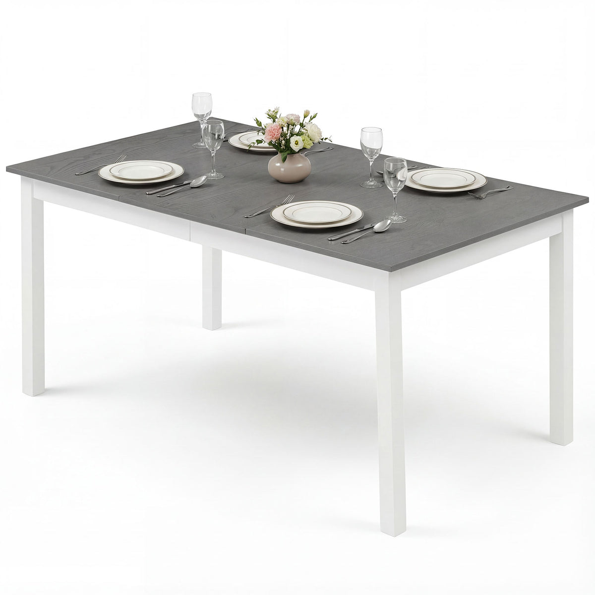 60 Inch Rectangular Dinner Table with Solid Rubber Wood Legs, Gray Dining Tables Gray at Gallery Canada
