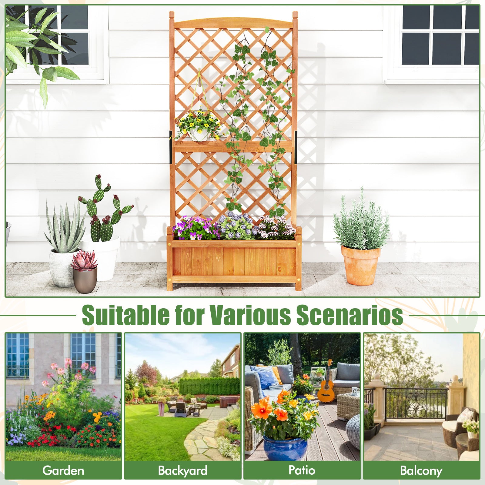 60 Inch Tall Raised Garden Bed, Diamond Lattice Trellis, Drainage Holes, Orange Raised Garden Beds at Gallery Canada