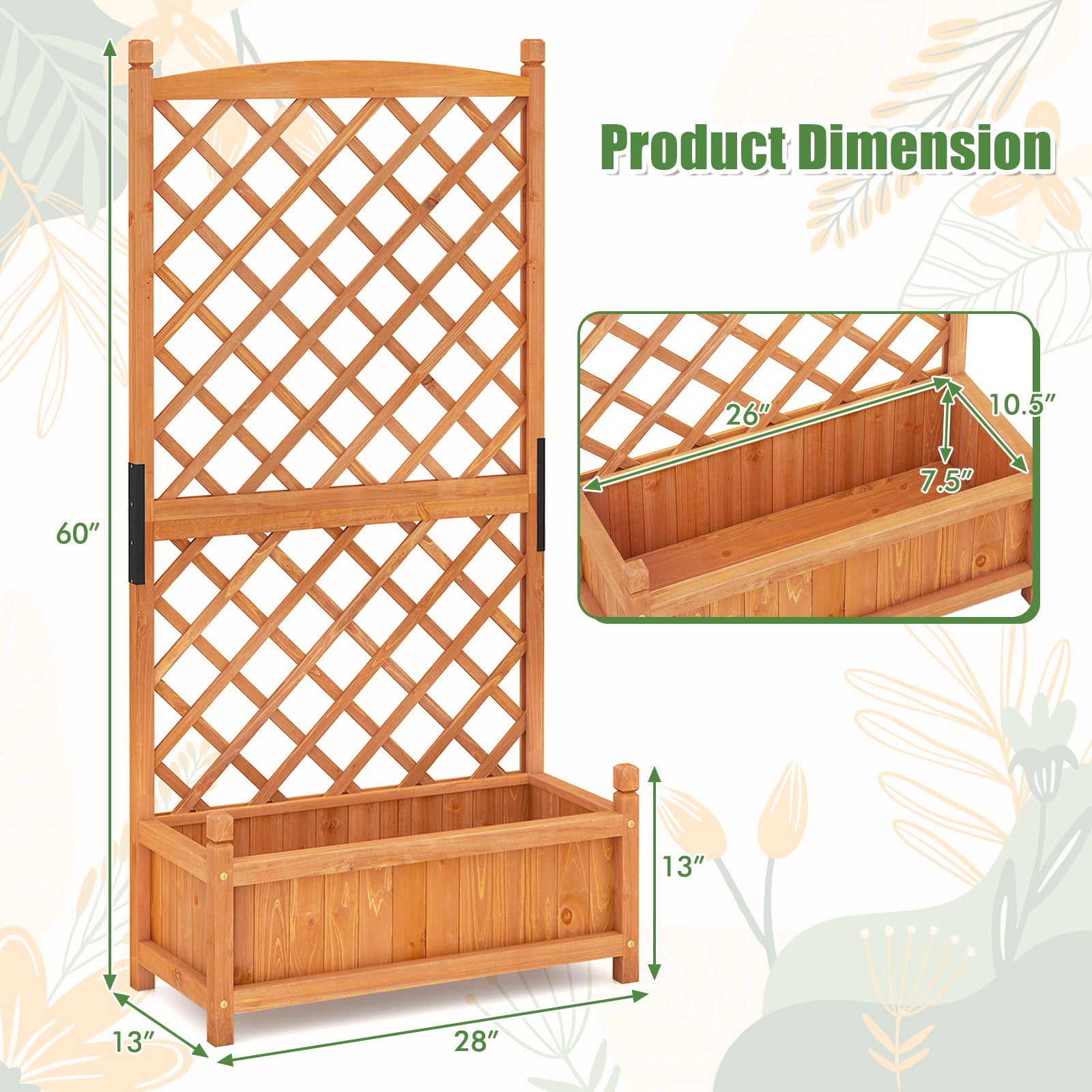 60 Inch Tall Raised Garden Bed, Diamond Lattice Trellis, Drainage Holes, Orange Raised Garden Beds at Gallery Canada