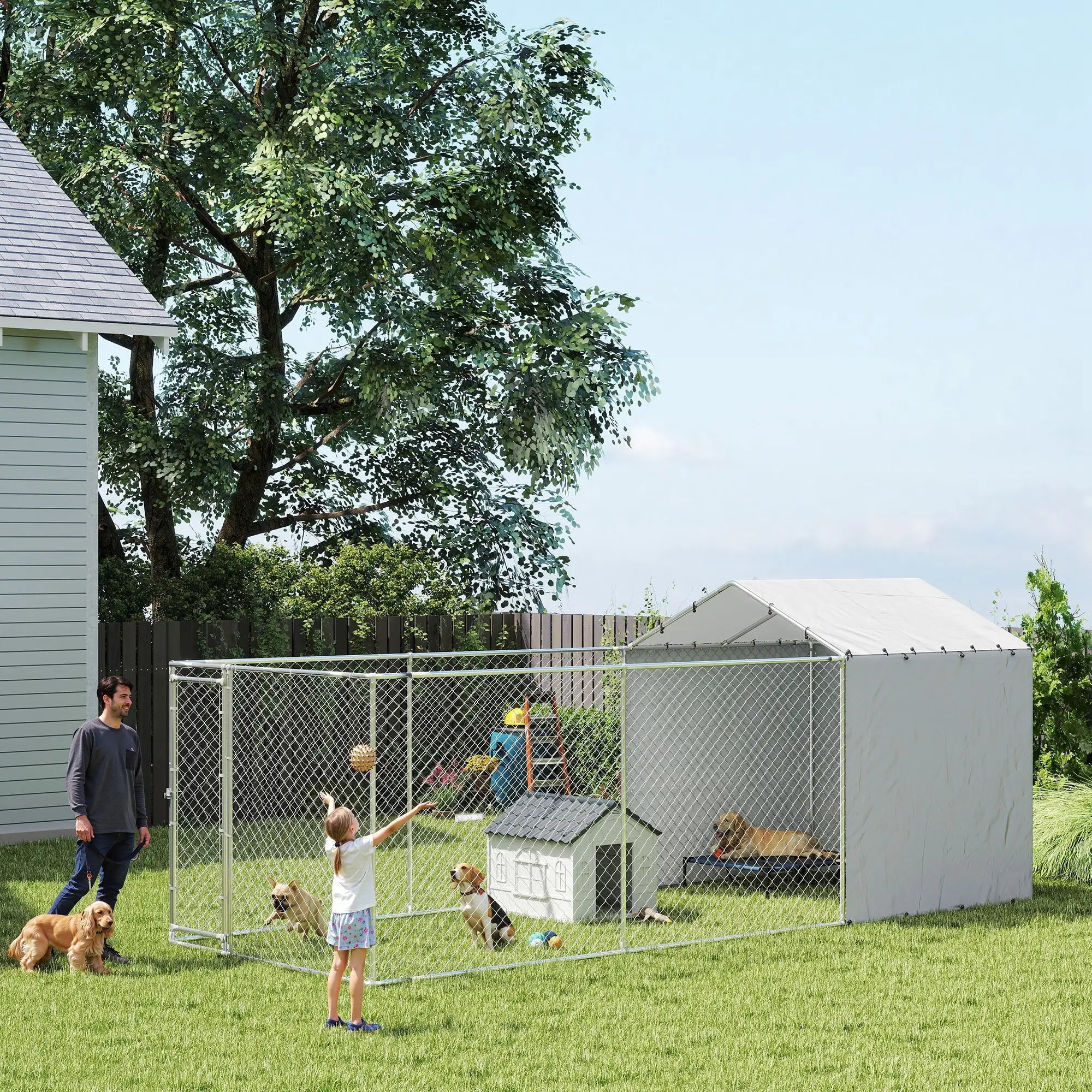 Galvanized Steel Dog Kennel, Waterproof UV-Resistant Cover, 19.7' x 7.5' x 7.5' Houses, Kennels & Pens at Gallery Canada