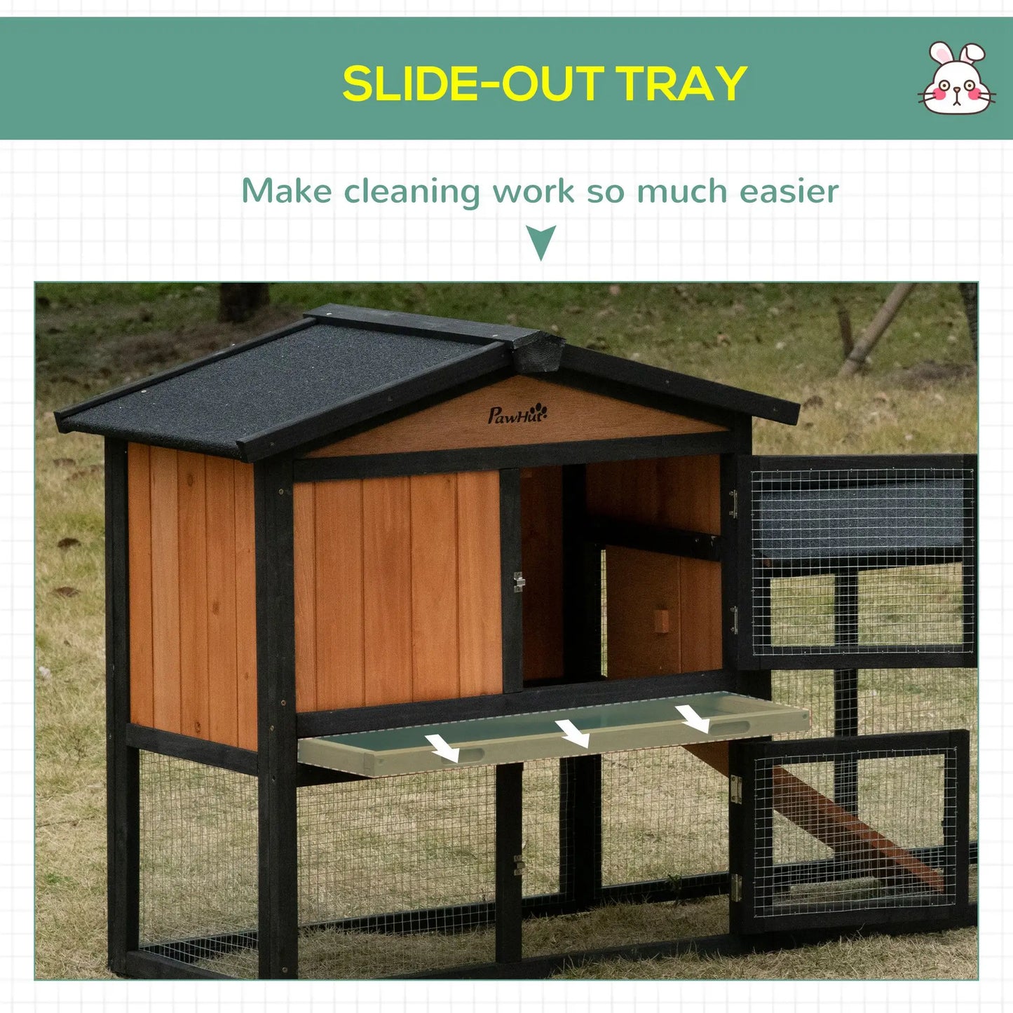 Wooden Rabbit Hutch, 69", with Run Box, Slide-out Tray, Ramp, Black Rabbit Hutch at Gallery Canada