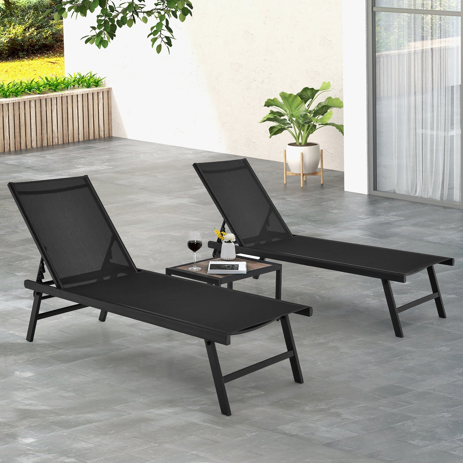 Patio Chaise Lounge Chair And Table Set, 3 Pieces, Black Outdoor Seating & Patio Chairs at Gallery Canada