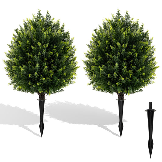 24 Inch Artificial Cypress Topiary Ball Tree Set, With Ground Spike, Green Faux Plants Green at Gallery Canada