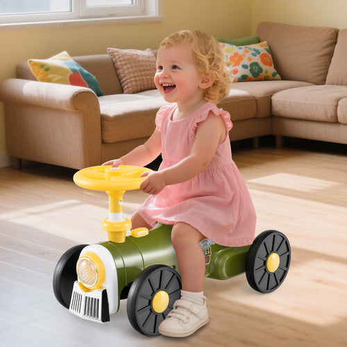 Ride On Toy With Steering Wheel, Train Whistle Sound, Green